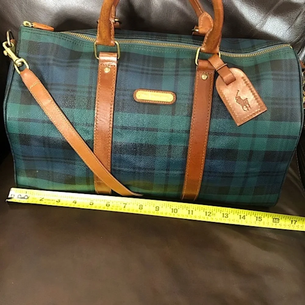 RALPH LAUREN Black Watch Plaid Boston Travel Duffle Shoulder Bag 40cm